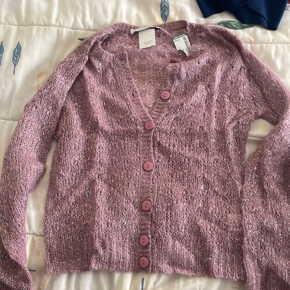 Brand new medium women’s pink cardigan sweater bought in Quebec at Simons